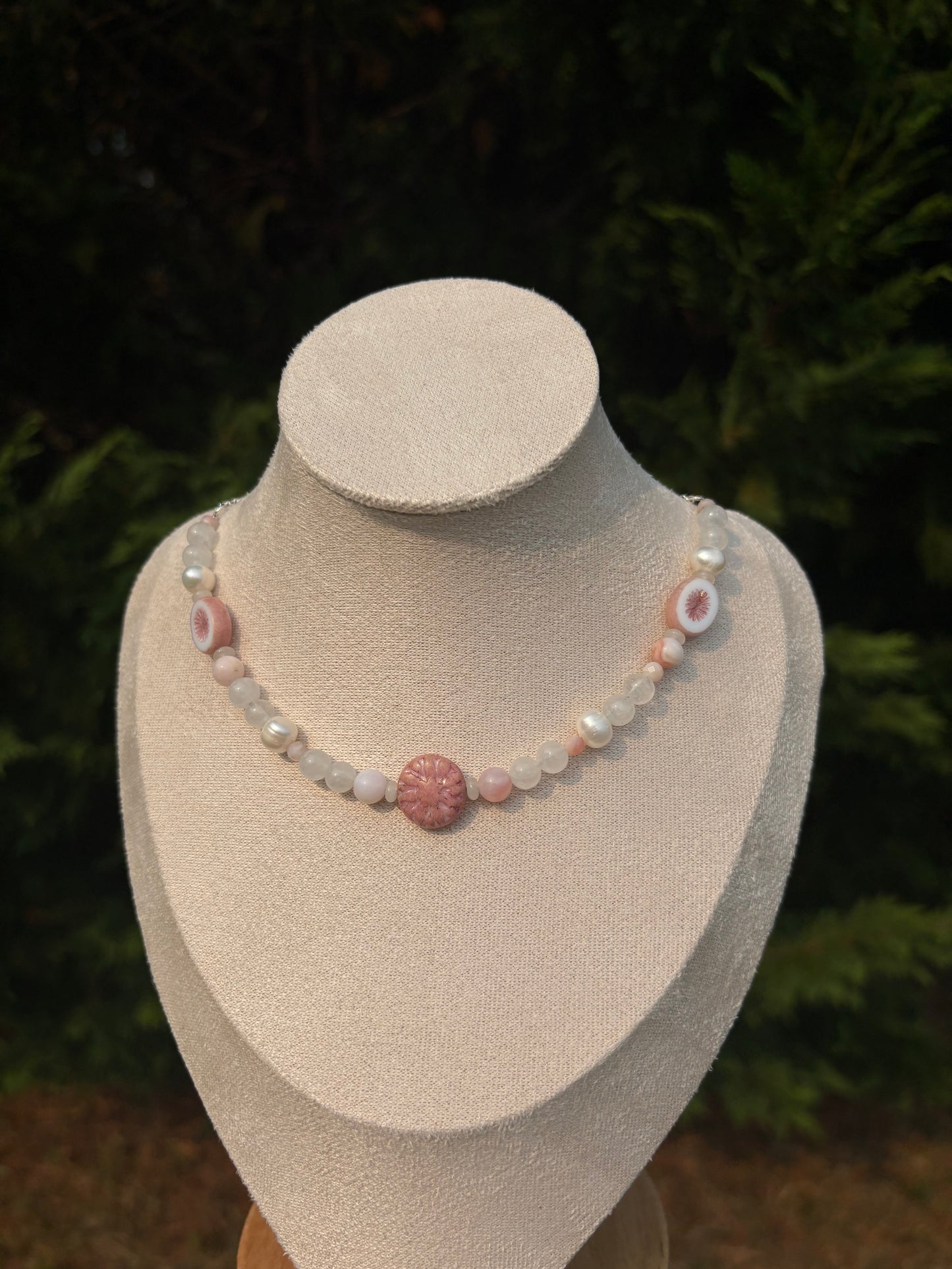 White Jade & Pink Opal necklace