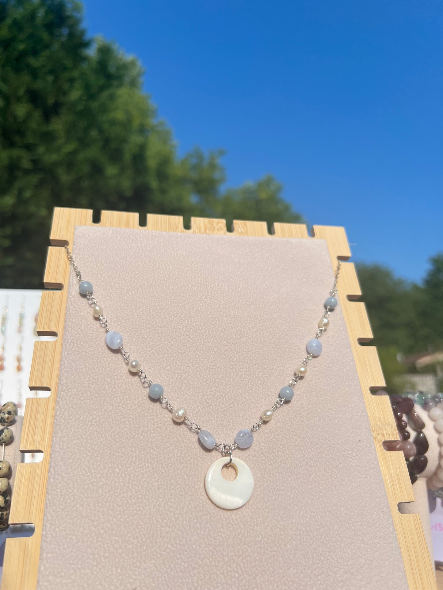 Blue Lace Agate & Angelite & Freshwater Pearls & Mother of Pearl mermaid necklace