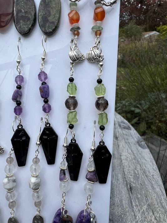 Peridot, Smoky Quartz, Black Onyx Spooky Earrings