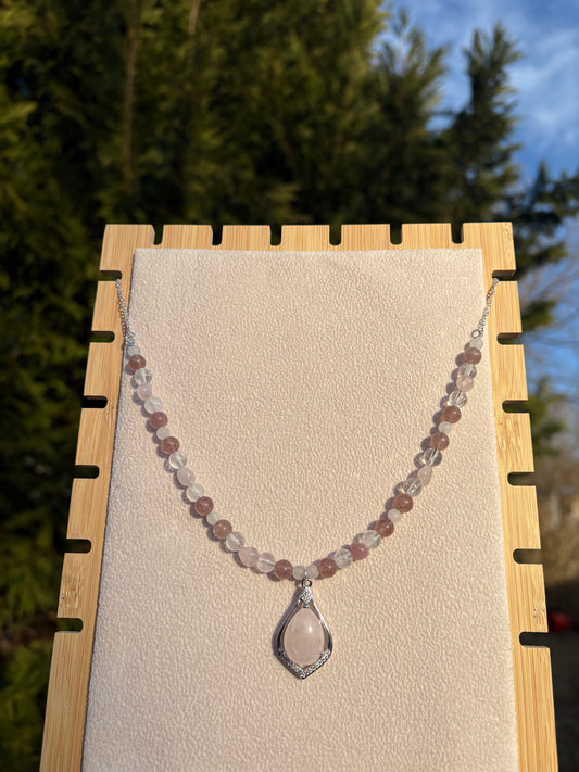 Strawberry Quartz, Rose Quartz, Clear Quartz, & White Jade Cupid’s Necklace