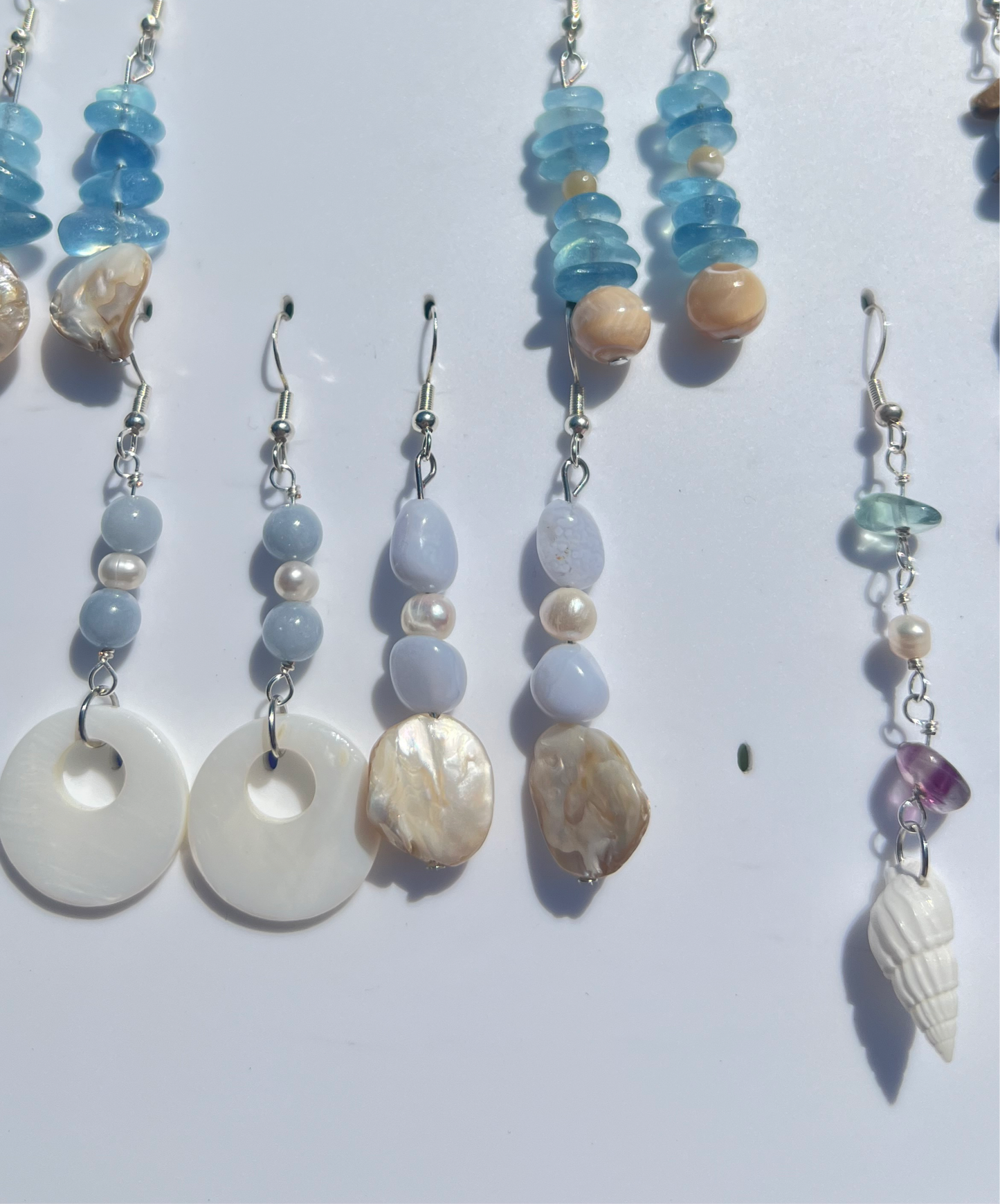 Blue Lace Agate & Freshwater Pearl & Mother of Pearl mermaid earrings