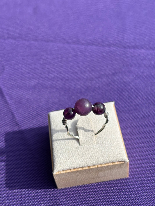 Amethyst, Lepidolite, Fluorite Ring