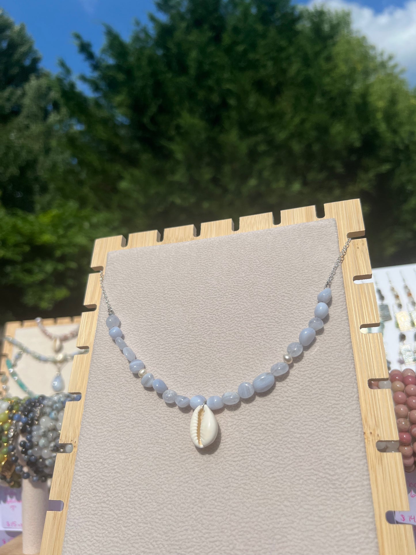 Blue Lace Agate & Freshwater Pearl Mermaid necklace