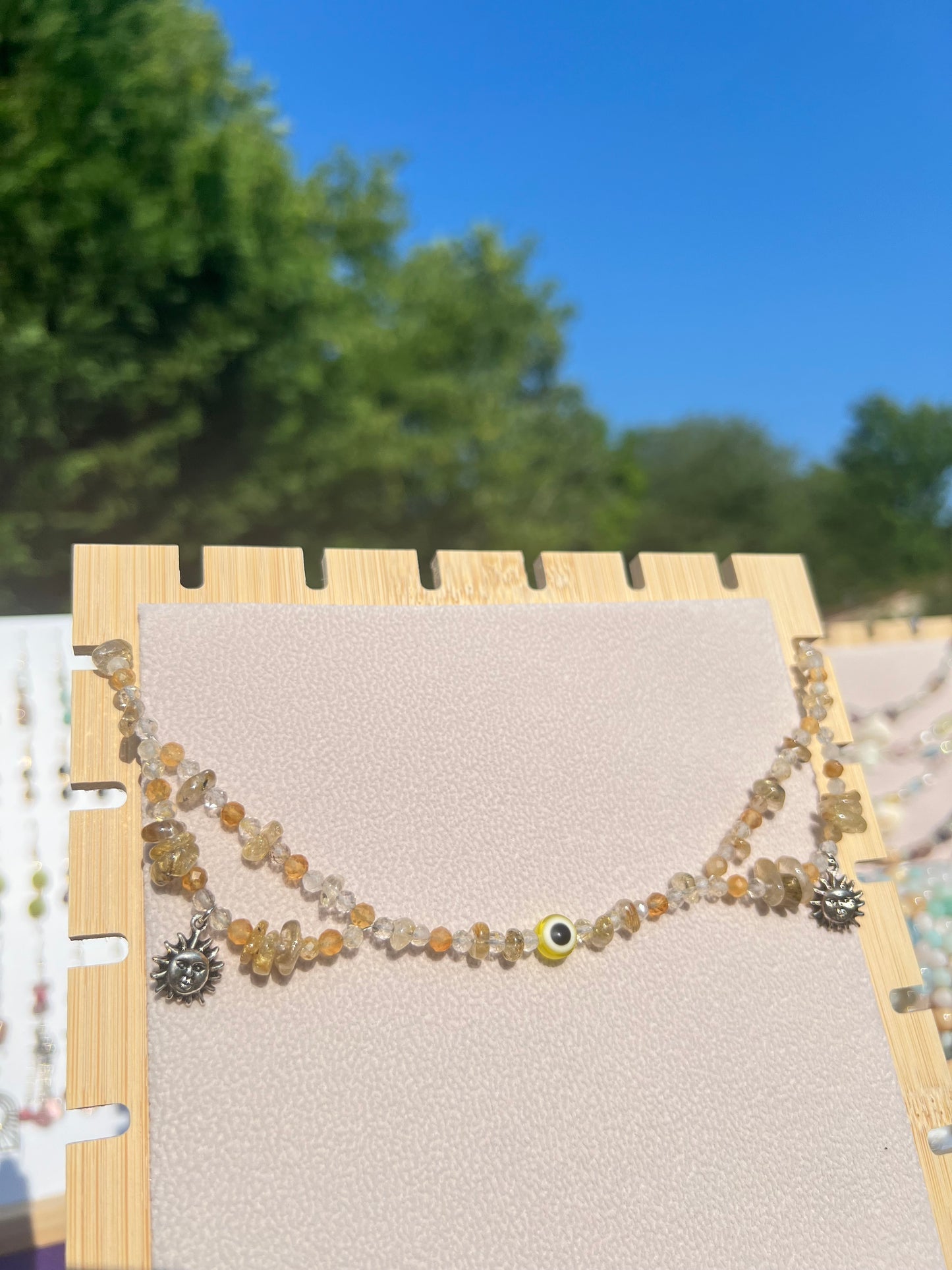 Golden Rutilated Quartz & Citrine Yellow Evil Eye necklace