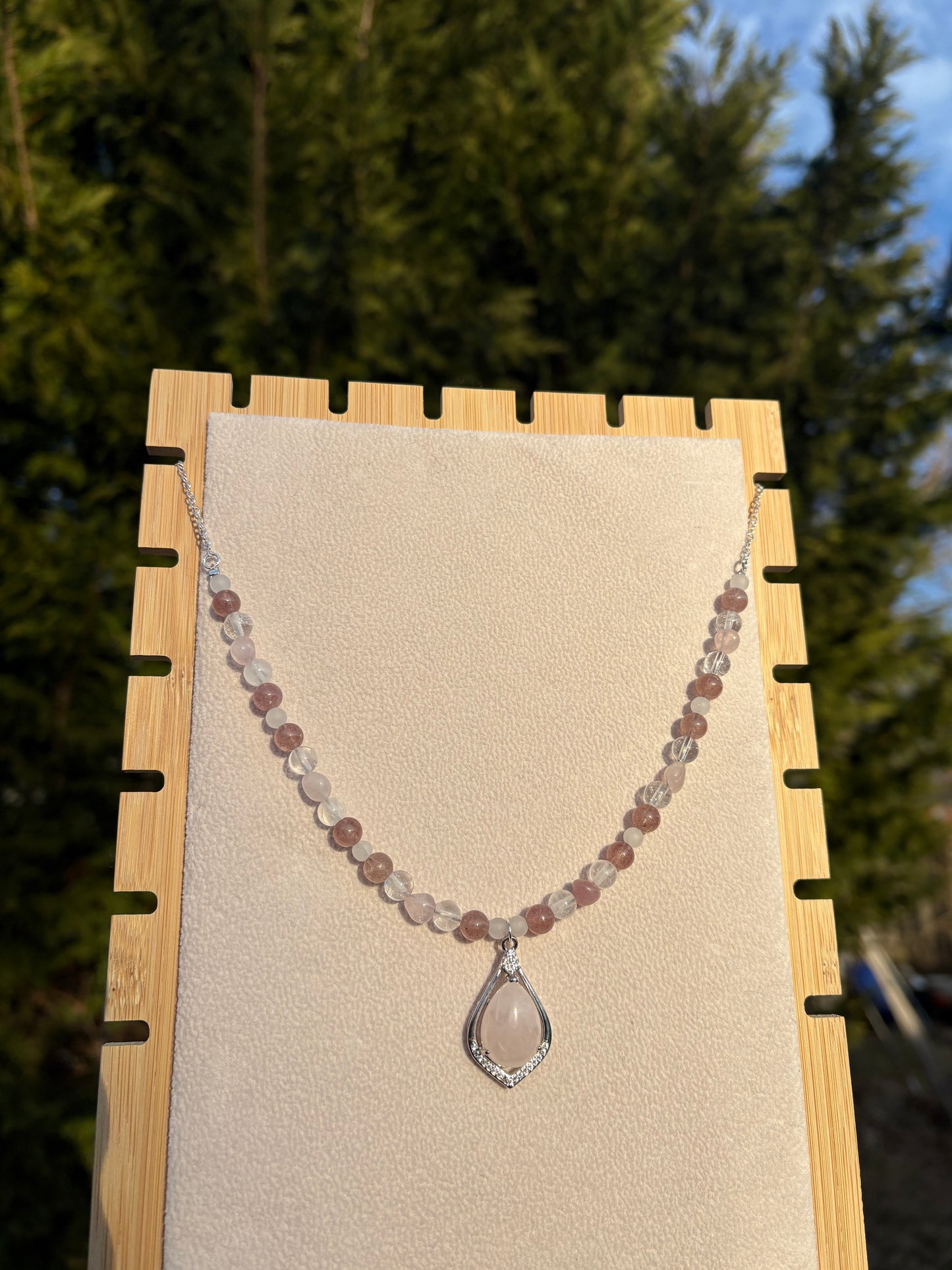 Strawberry Quartz, Rose Quartz, Clear Quartz, & White Jade Cupid’s Necklace