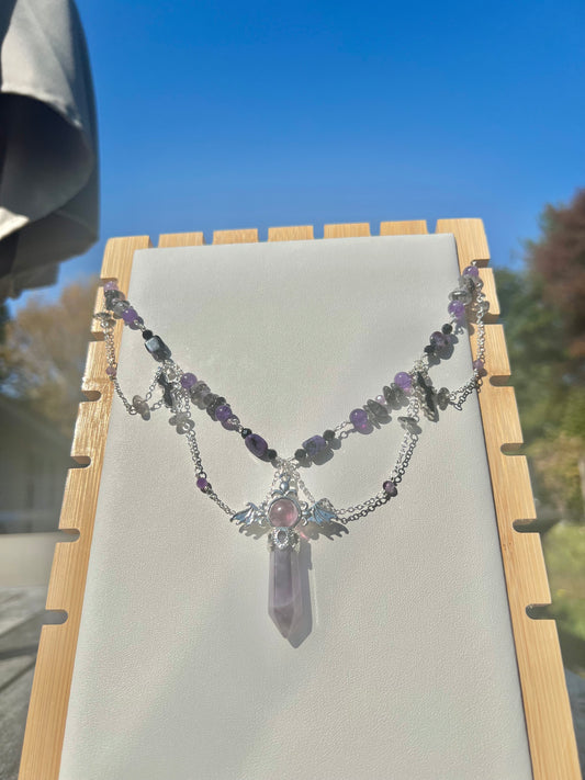 Amethyst, Charoite, Black Spinel, & Tourmalated Quartz Spooky Choker