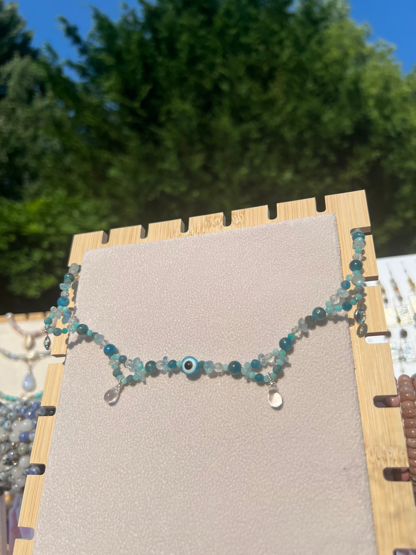 Blue Apatite & Amazonite & Topaz & Aquamarine Light Blue Evil Eye necklace