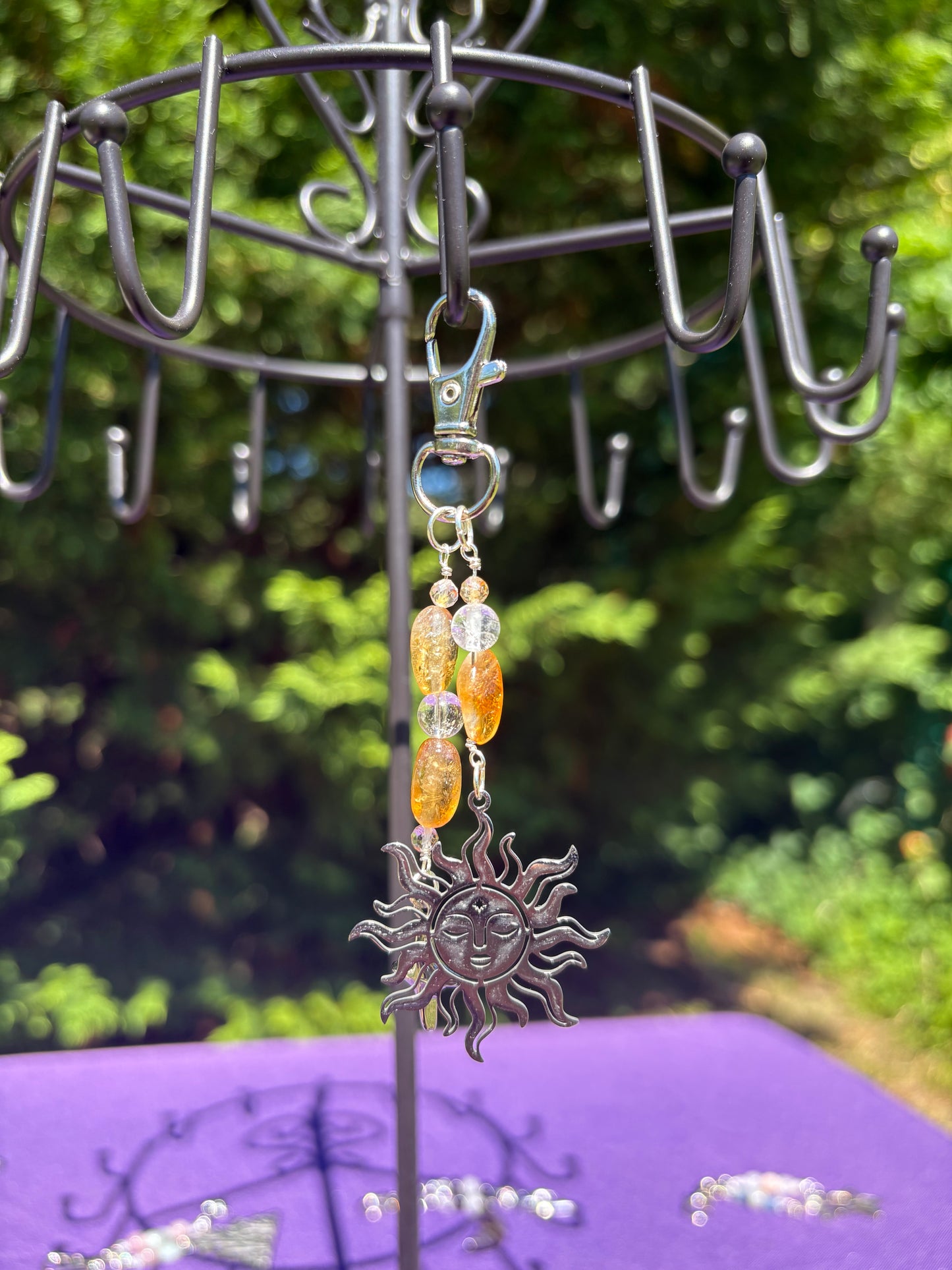 Citrine, Golden Rutiled Quartz, Clear Quartz Sun Charm
