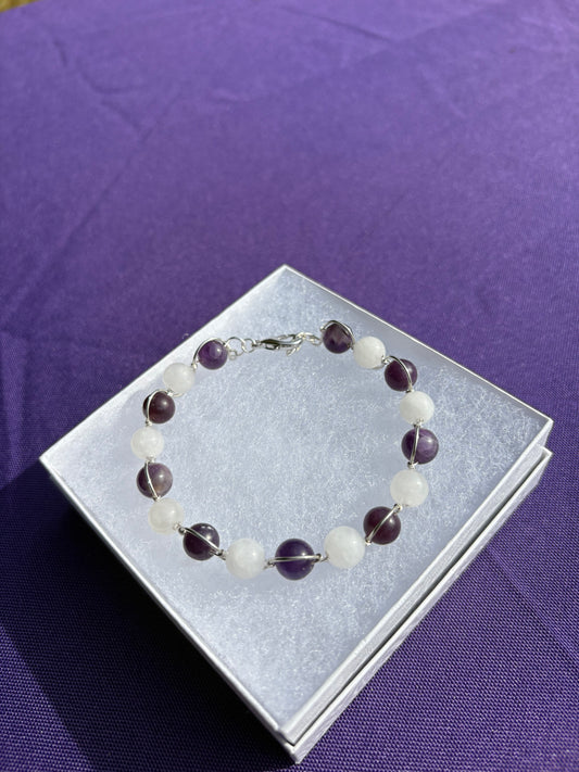 Amethyst, Lepidolite, White Jade Wave Bracelet