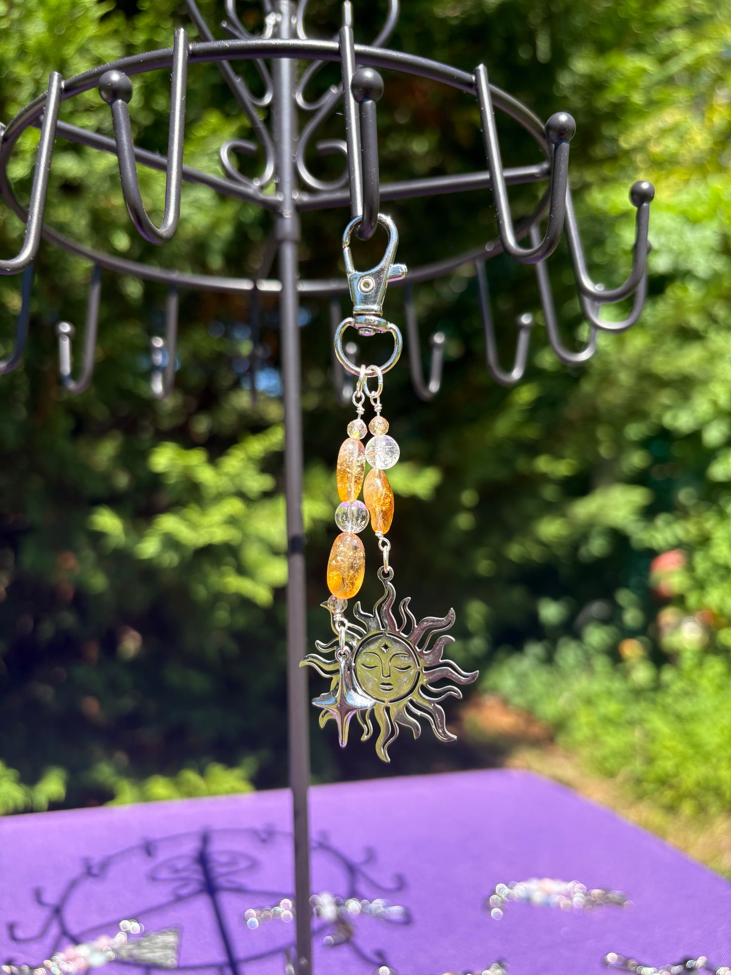 Citrine, Golden Rutiled Quartz, Clear Quartz Sun Charm