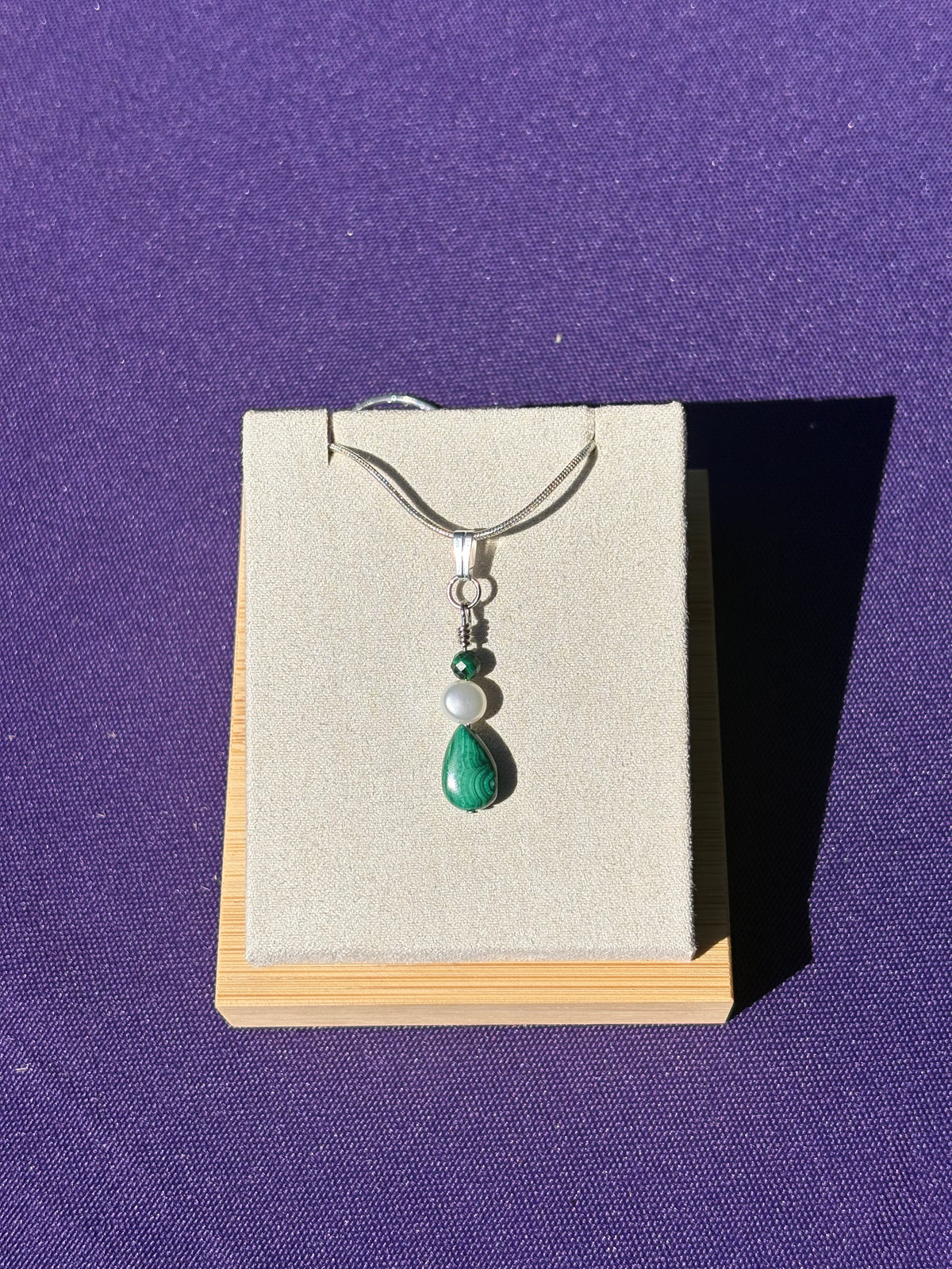 Malachite and Freshwater Pearl pendant