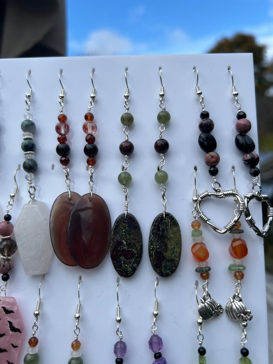 Green Apatite, Garnet, Dragon Blood Jasper Spooky Earrings