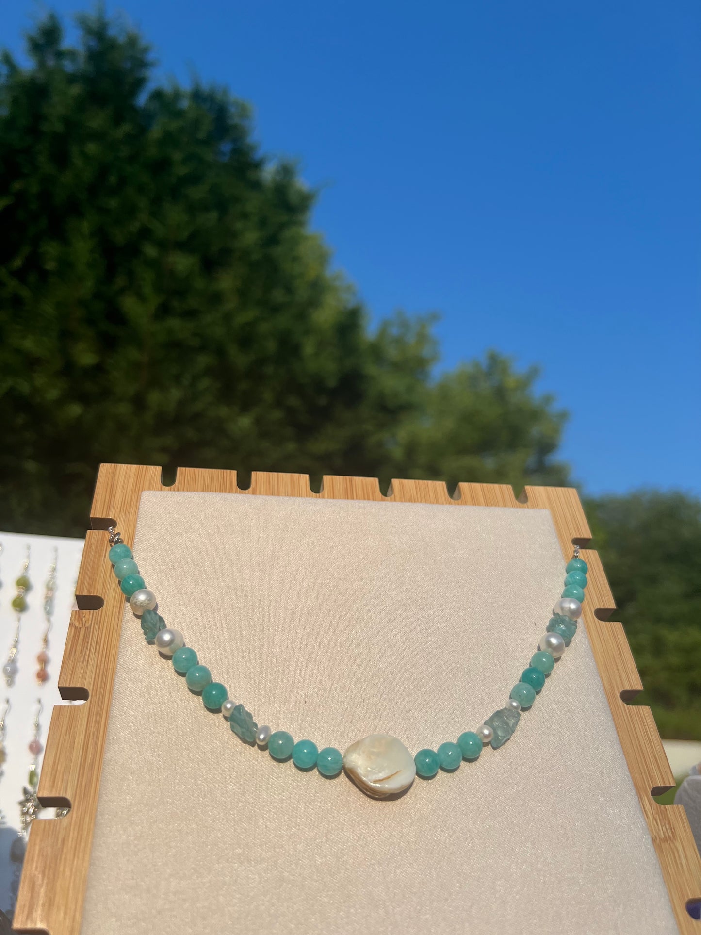 Peruvian Amazonite & Green Apatite & Freshwater Pearl & Mother of Pearl mermaid necklace