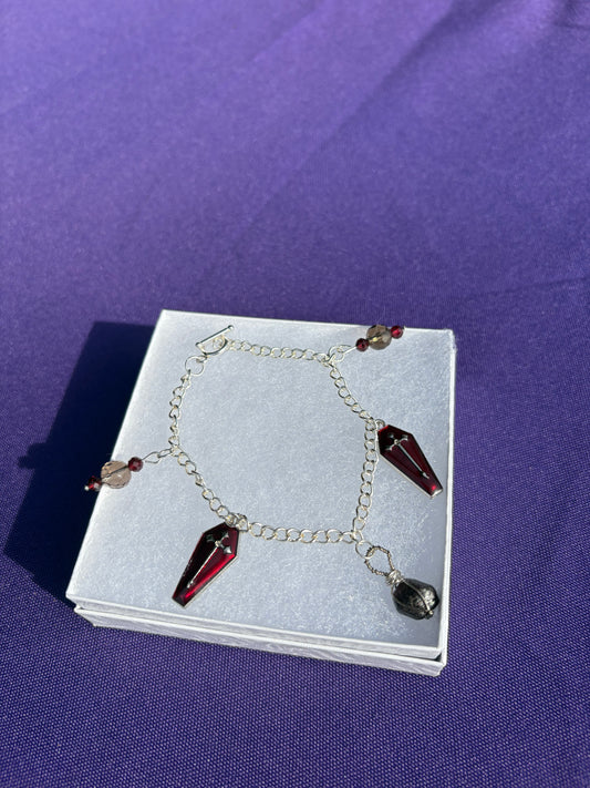Garnet & Smoky Quartz Spooky Charm Bracelet