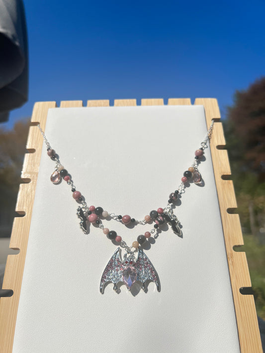 Silver Sheen Obsidian, Rhodonite, & Black Onyx Spooky necklace