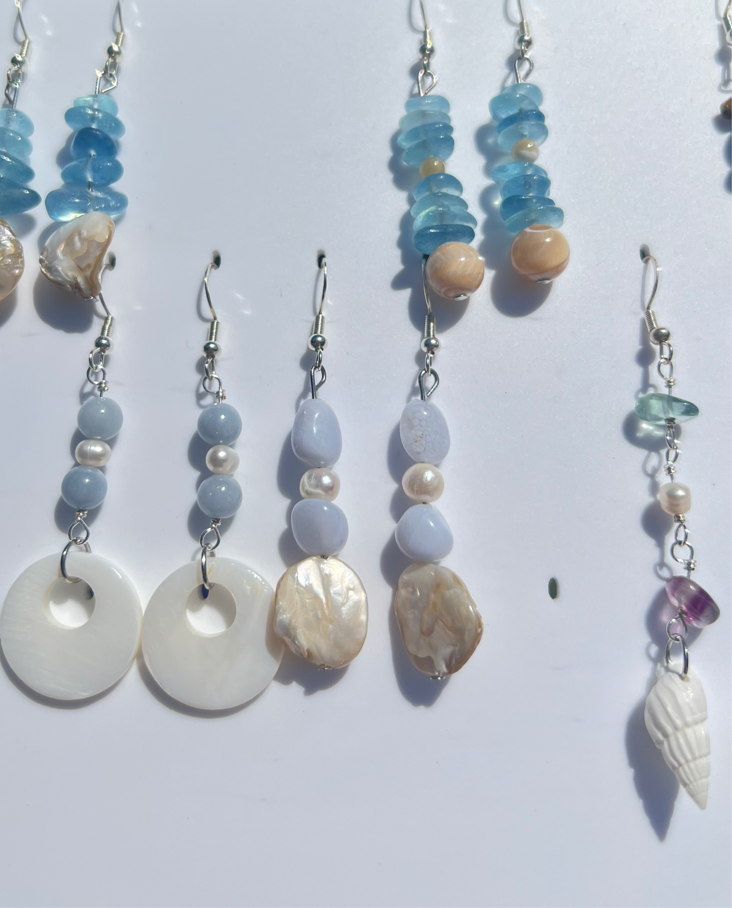 Blue Lace Agate & Freshwater Pearl & Mother of Pearl mermaid earrings