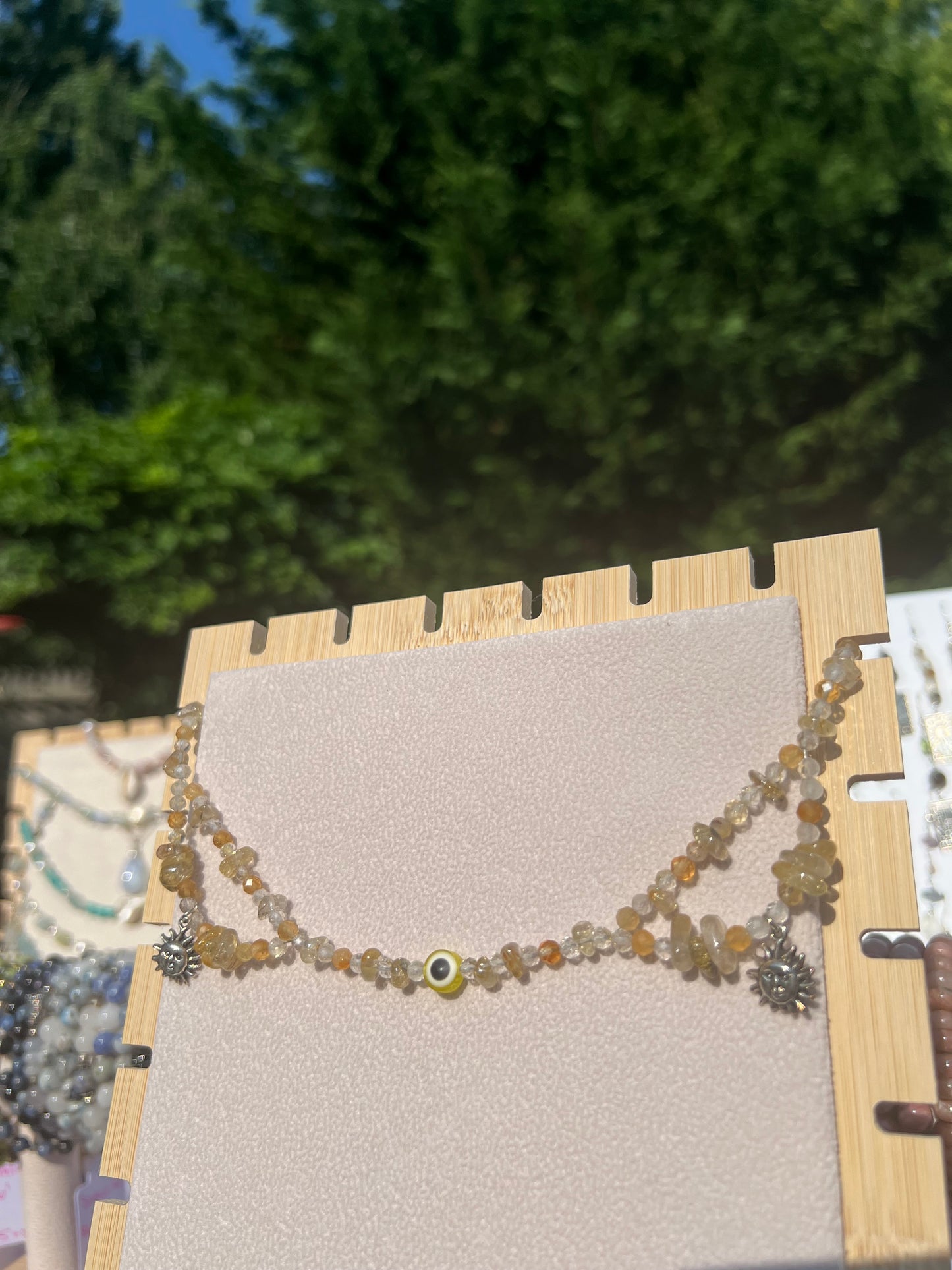 Golden Rutilated Quartz & Citrine Yellow Evil Eye necklace