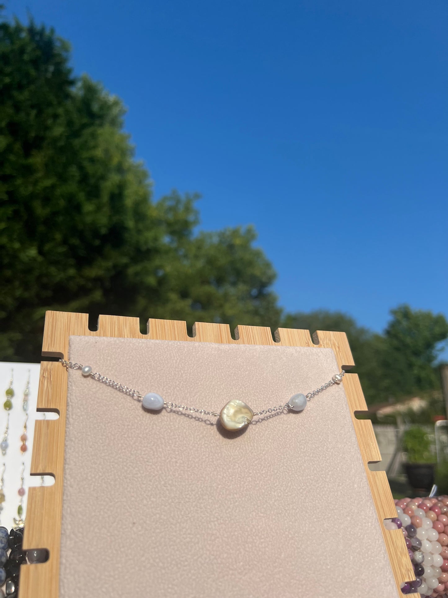 Blue Lace Agate & Freshwater Pearls & Mother of Pearl mermaid necklace