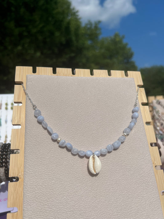 Blue Lace Agate & Freshwater Pearl Mermaid necklace