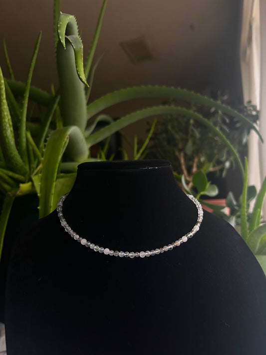 Topaz, White Jade, Gray Chalcedony, and Tourmalated Quartz Choker