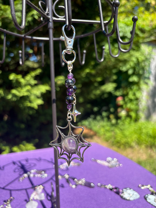 Tourmalated Quartz & Amethyst Web Charm