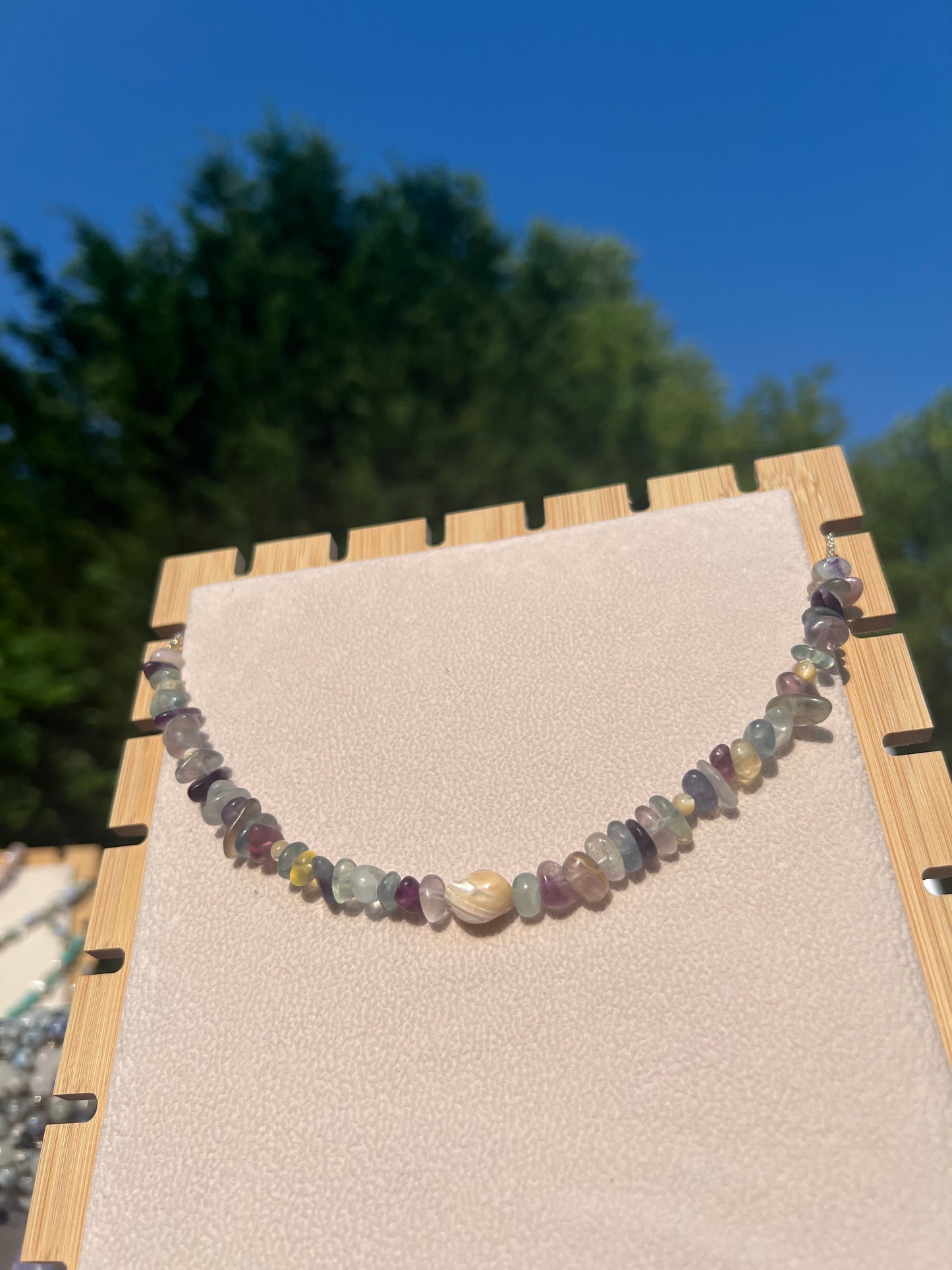 Fluorite & Mother of Pearl mermaid necklace