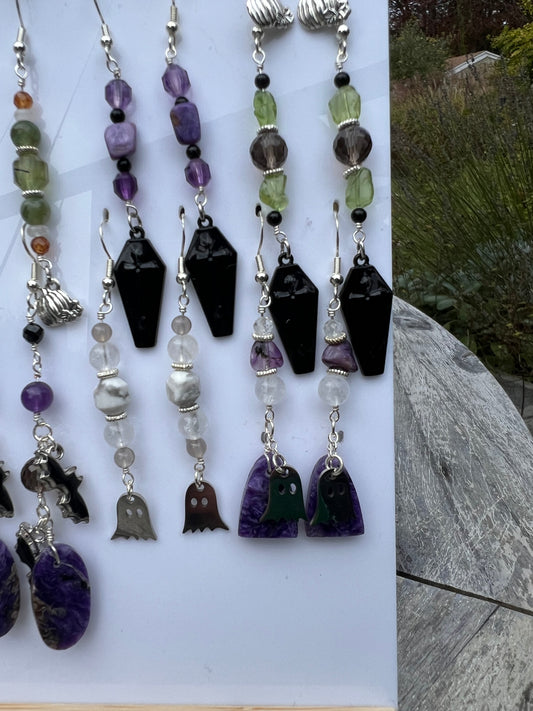 Charoite, Clear Quartz, Topaz Spooky Earrings