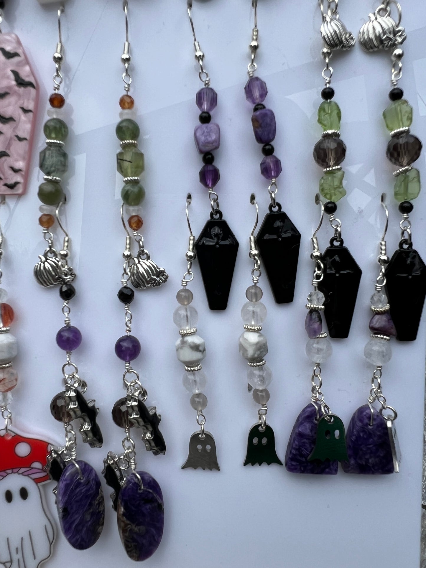 White Howlite, Clear Quartz, Gray Chalcedony Spooky Earrings