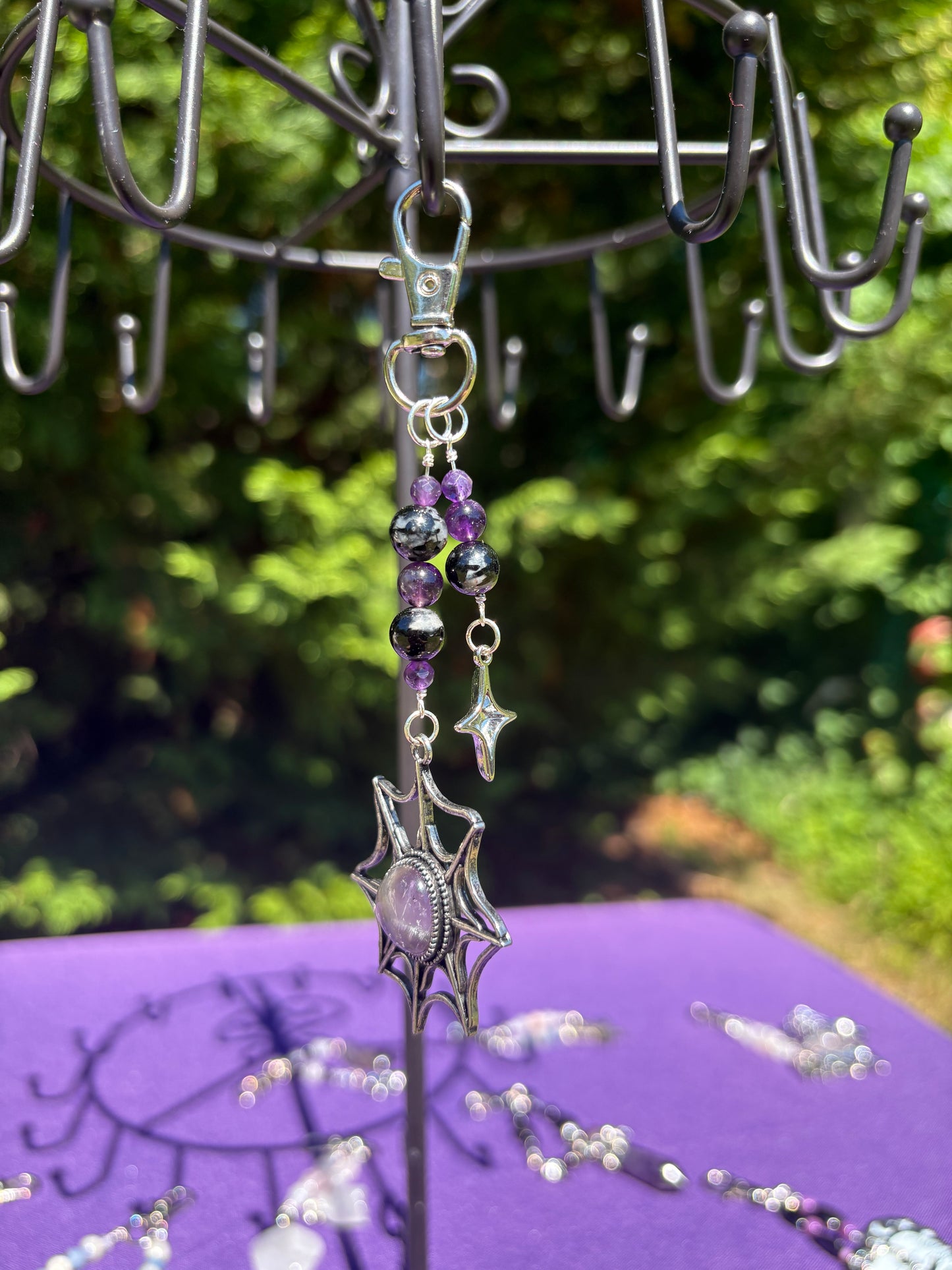 Tourmalated Quartz & Amethyst Web Charm