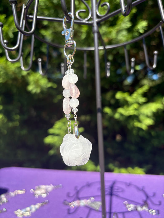 Rose Quartz & White Jade Flower Charm