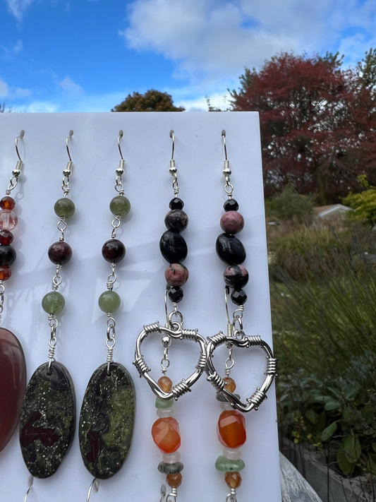 Rhodonite, Hypersthene, Black Onyx Spooky Earrings