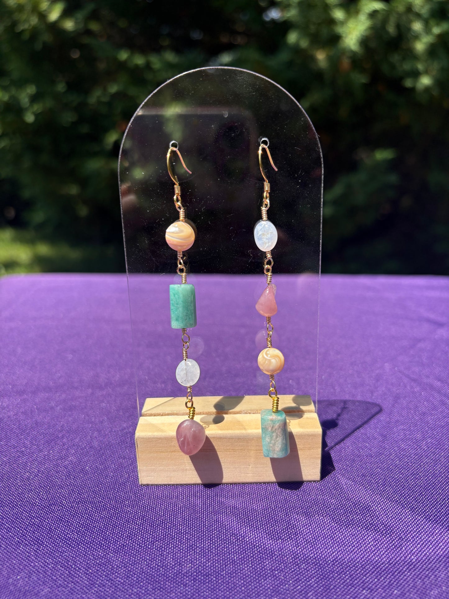 Peruvian Amazonite, Mother of Pearl, Blue Lace Agate, and Rose Quartz Earrings