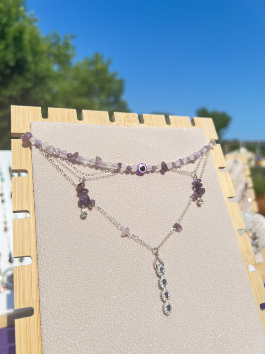 Amethyst & White Jade & Topaz Purple Evil Eye necklace