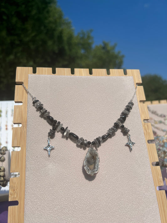 Hypersthene & Tourmalated Quartz & Black Onyx fairy necklace