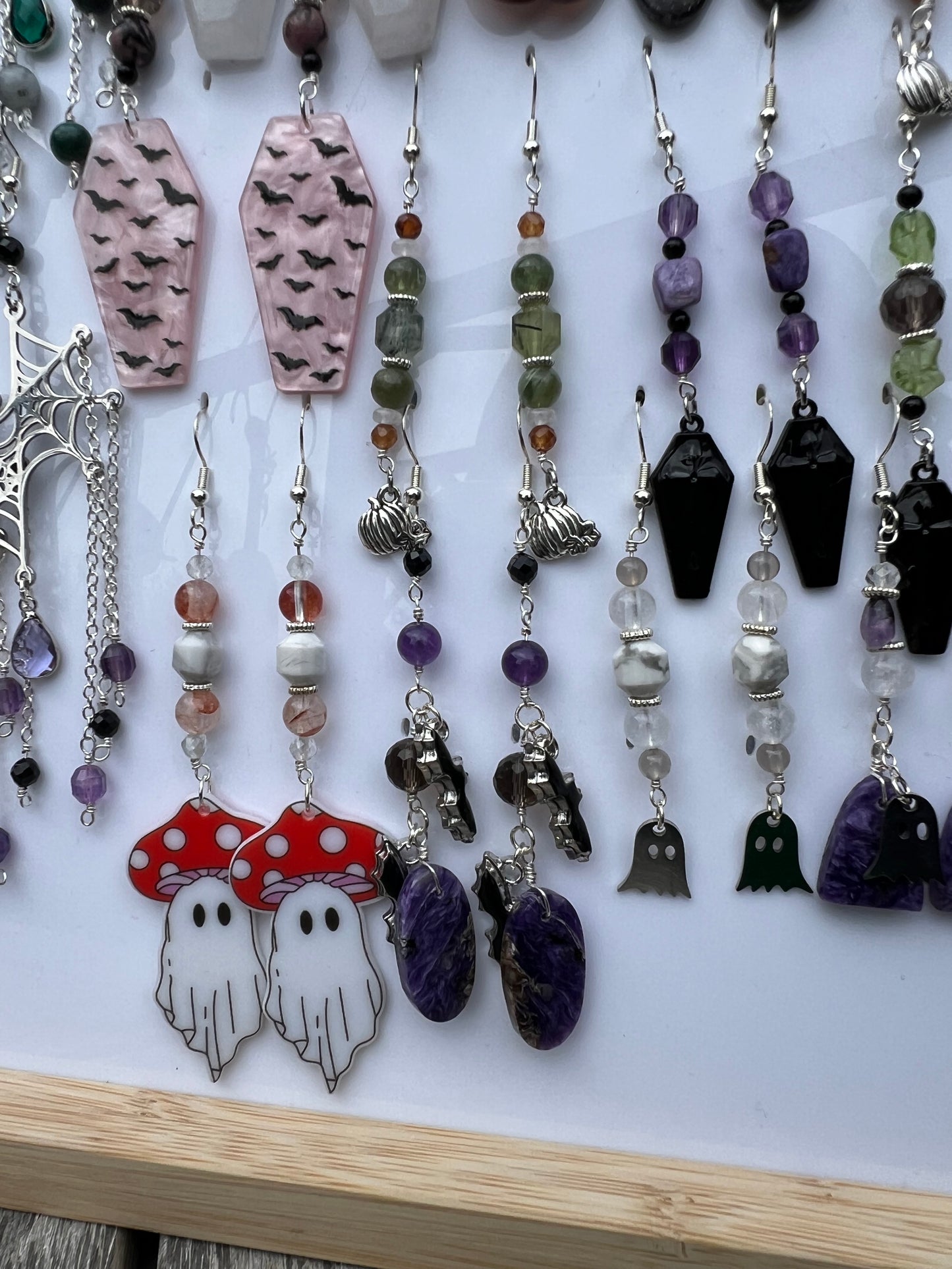 Charoite, Amethyst, Smoky Quartz, Black Spinel Spooky Earrings