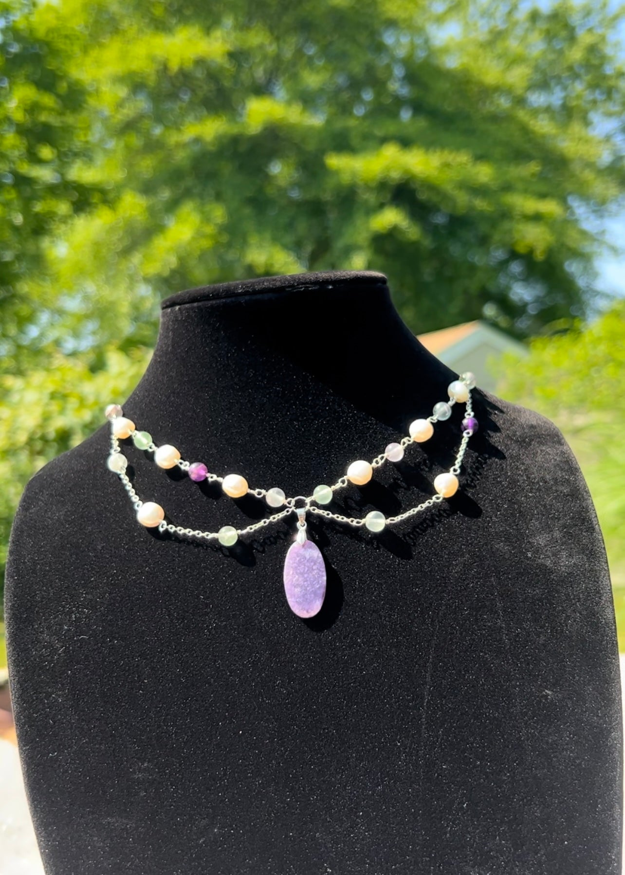 Fluorite, Freshwater Pearl & Lepidolite Goddess Choker