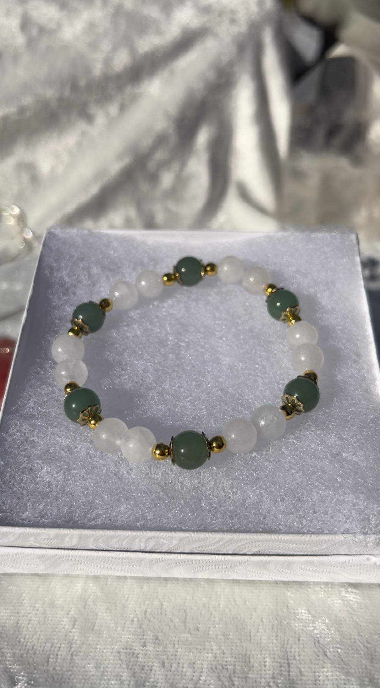 White Jade and Green Aventurine Bracelet