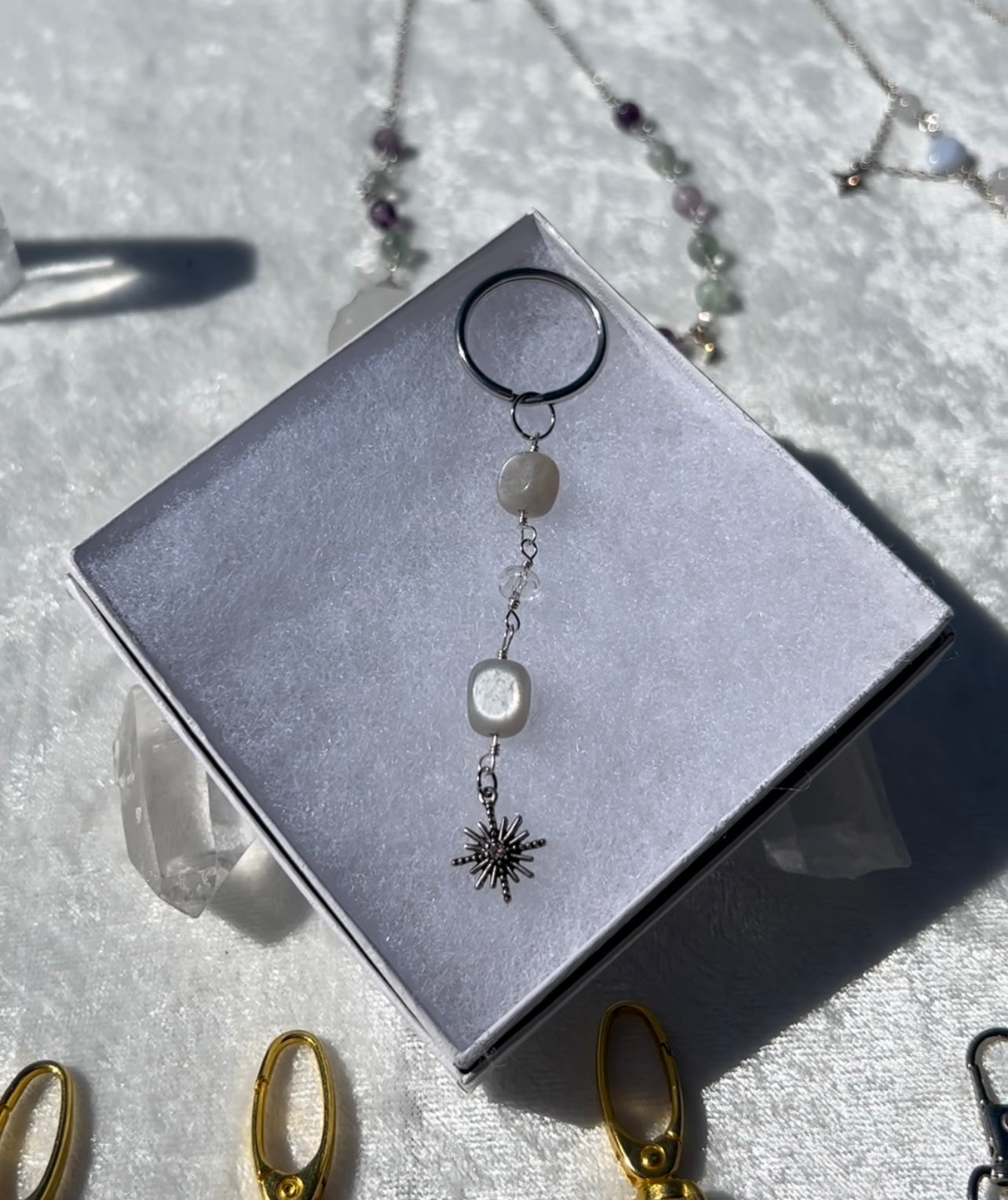 White Moonstone Keychains