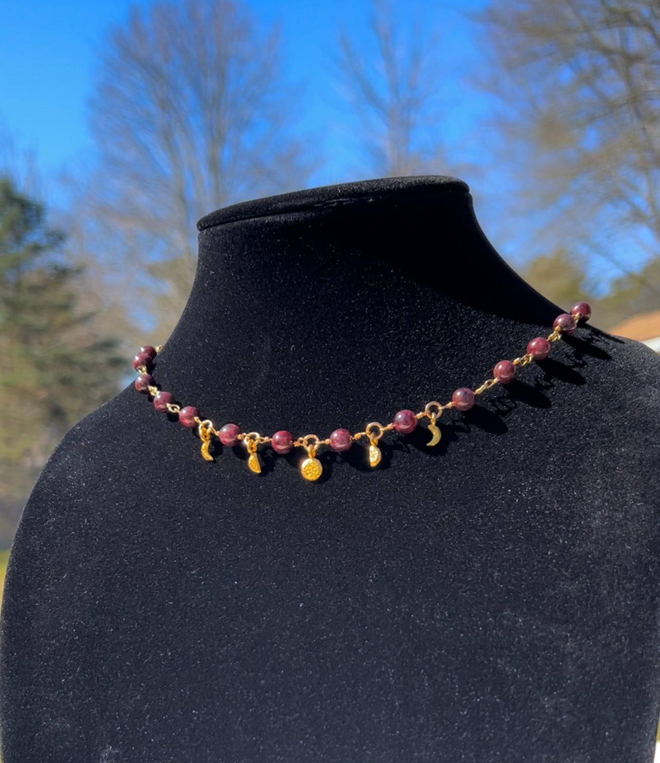 Garnet Moon Phase Necklace