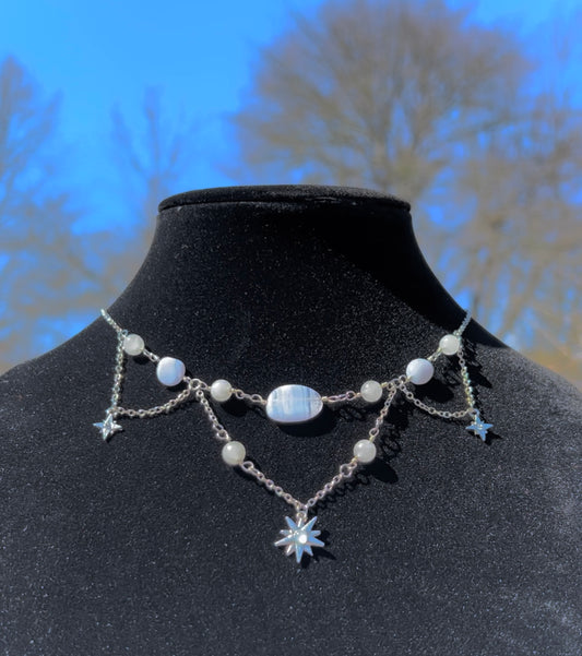 Blue Lace Agate & White Jade Goddess Choker