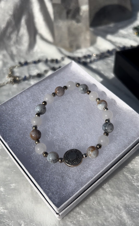 White Jade and Dendritic Opal Bracelet