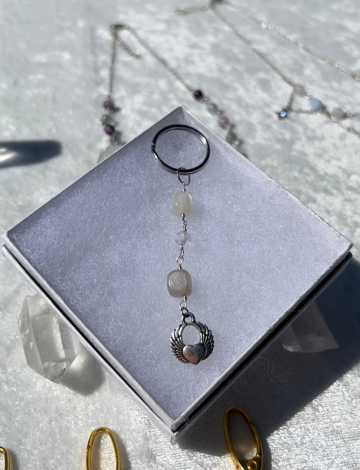 White Moonstone Keychains