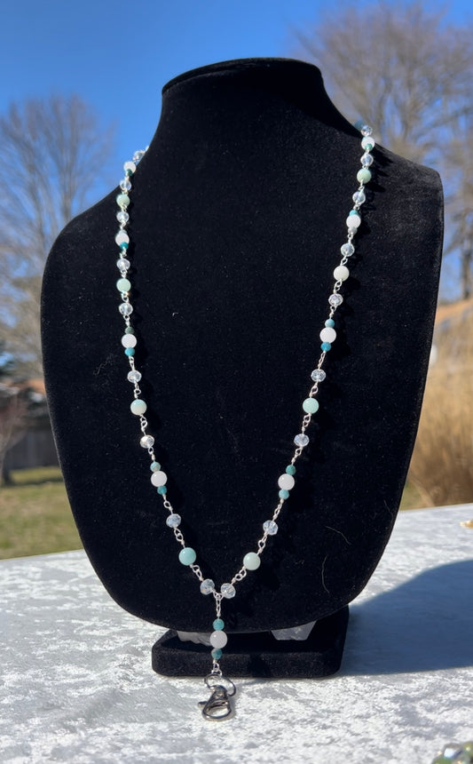 Amazonite, Blue Apatite, White Jade Lanyard
