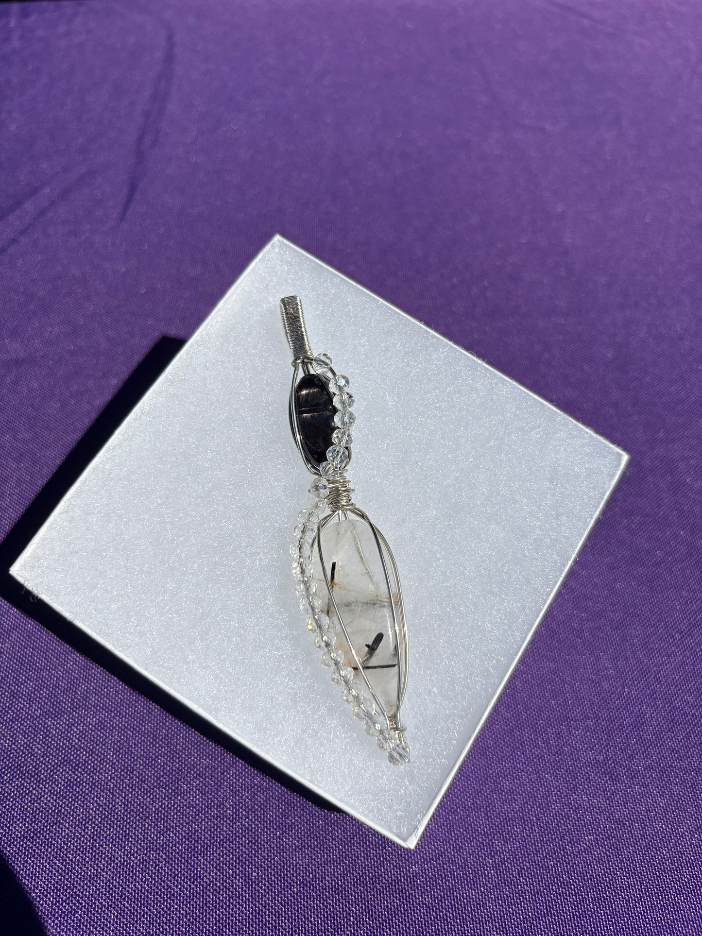 Hypersthene, Tourmalated Quartz, Topaz Double Tiered Pendant