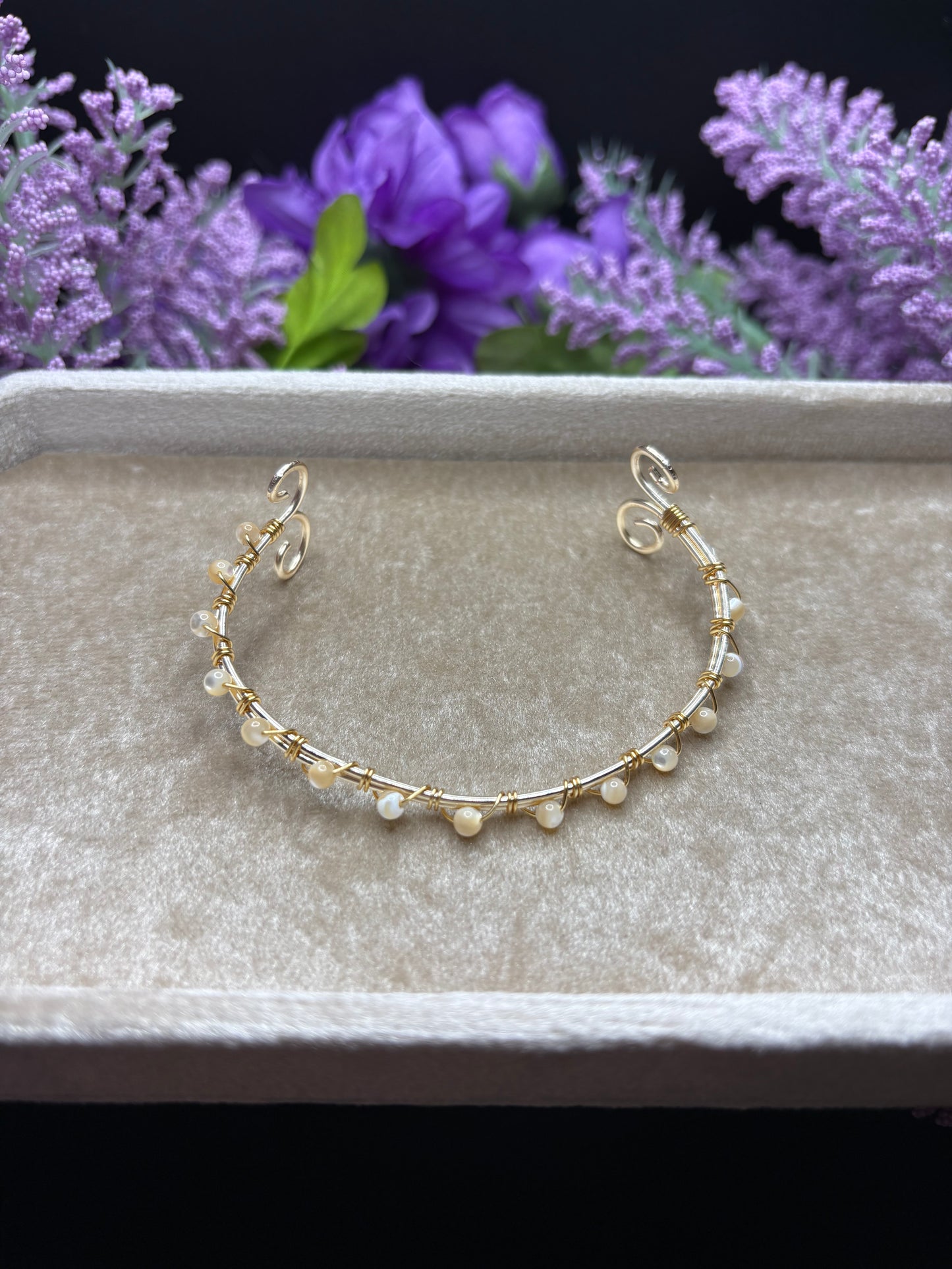 Gold Mother of Pearl Cuff Bracelet