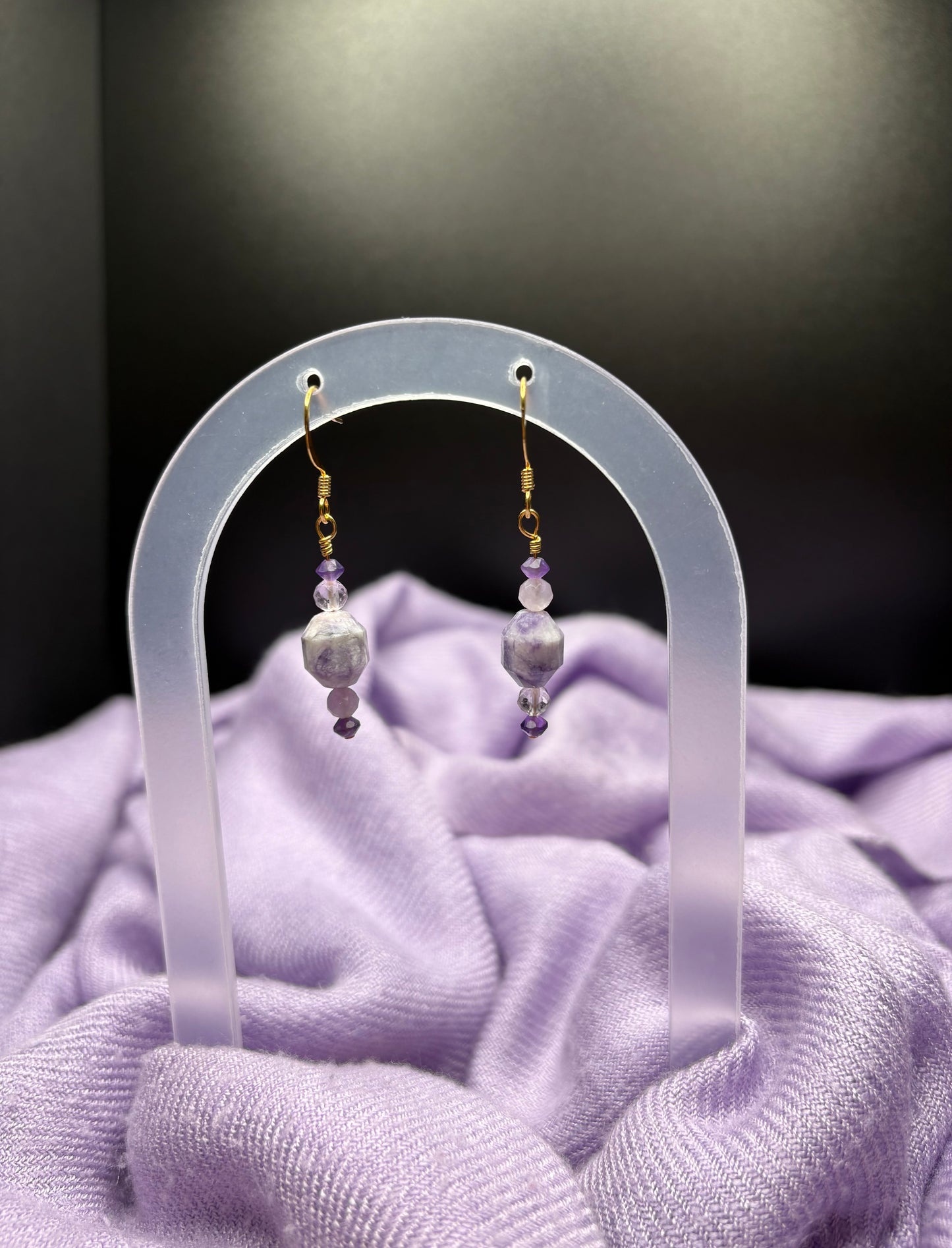 Lepidolite, Lavandar Amethyst, Purple Tiffany Stone Earrings