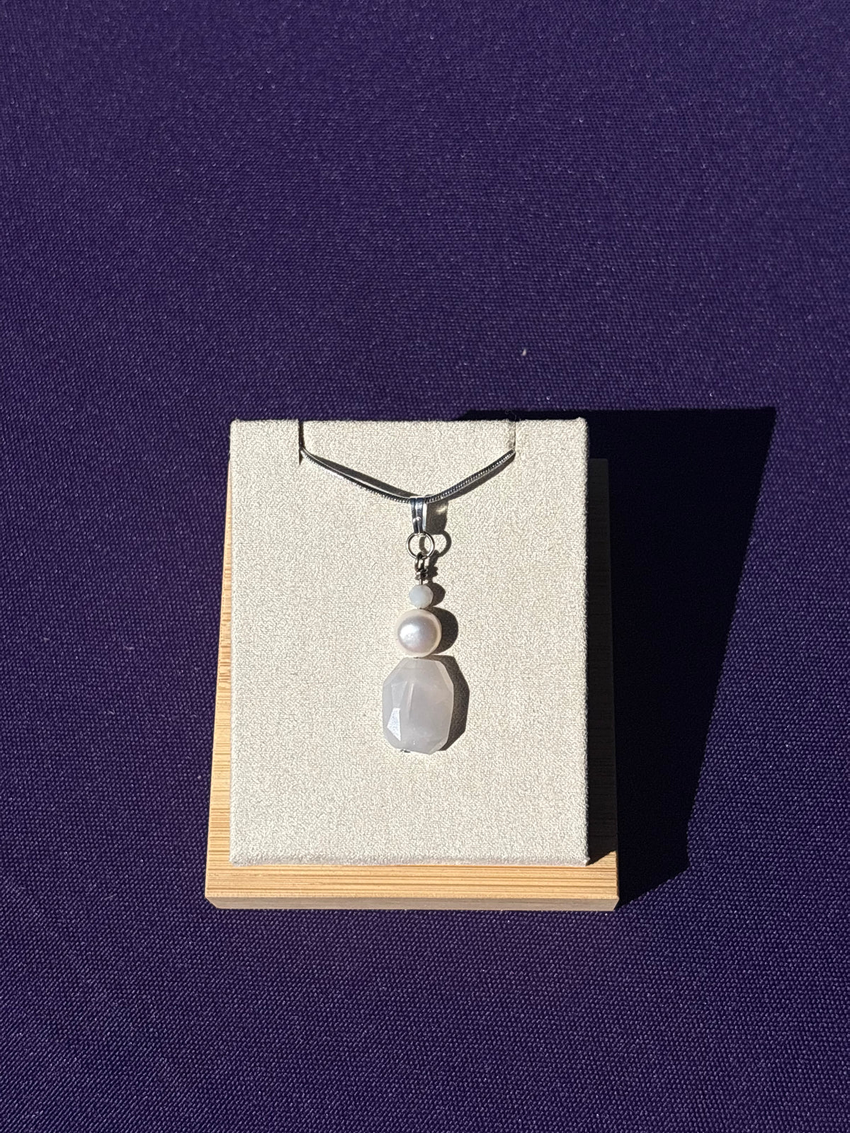 Blue Rose Quartz, Blue Lace Agate, and Freshwater Pearl pendant