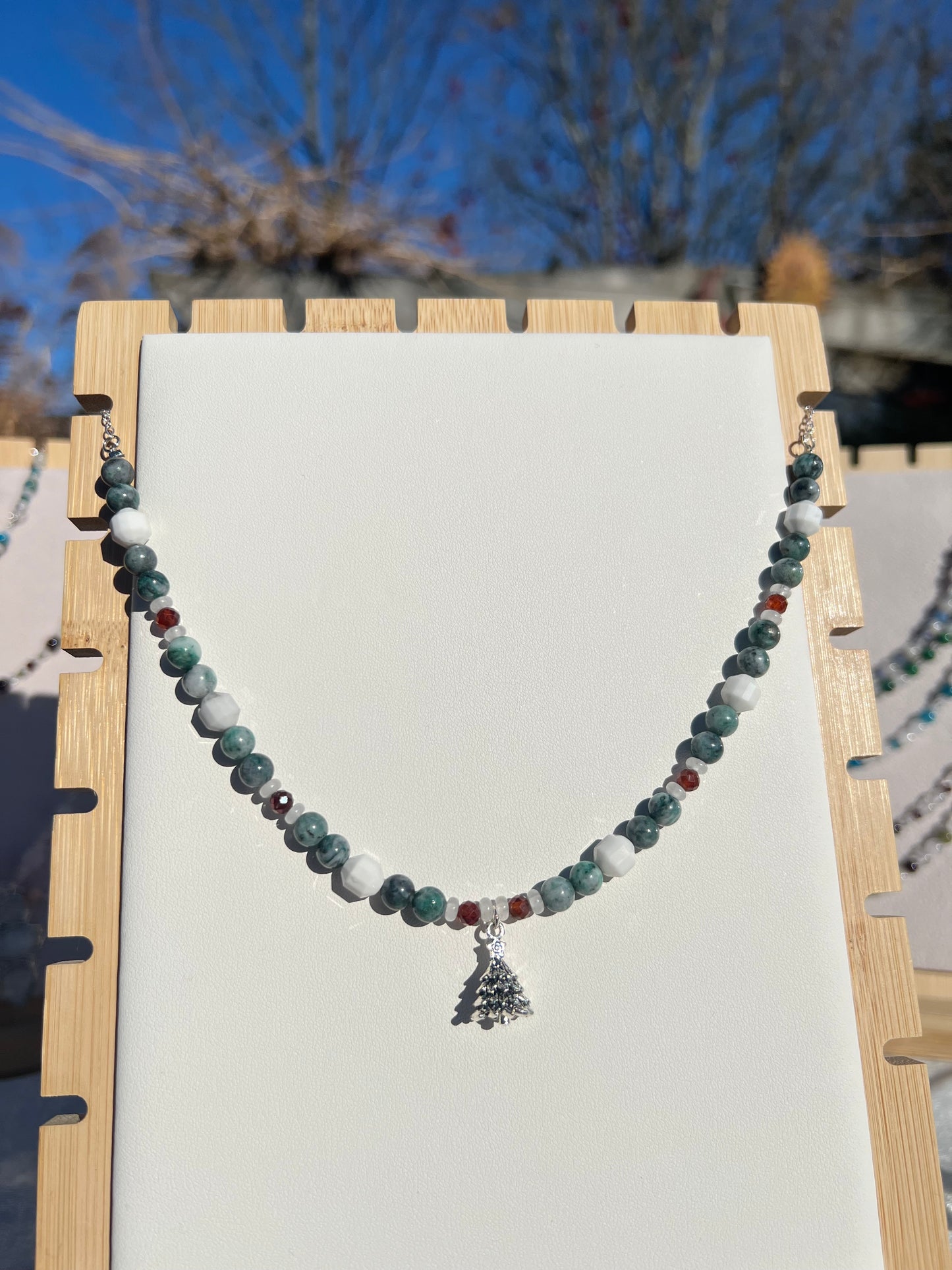 Pyrite in Jade & Garnet & Howlite festive necklace