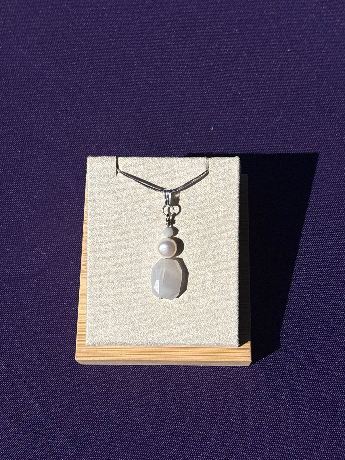 Blue Rose Quartz, Blue Lace Agate, and Freshwater Pearl pendant