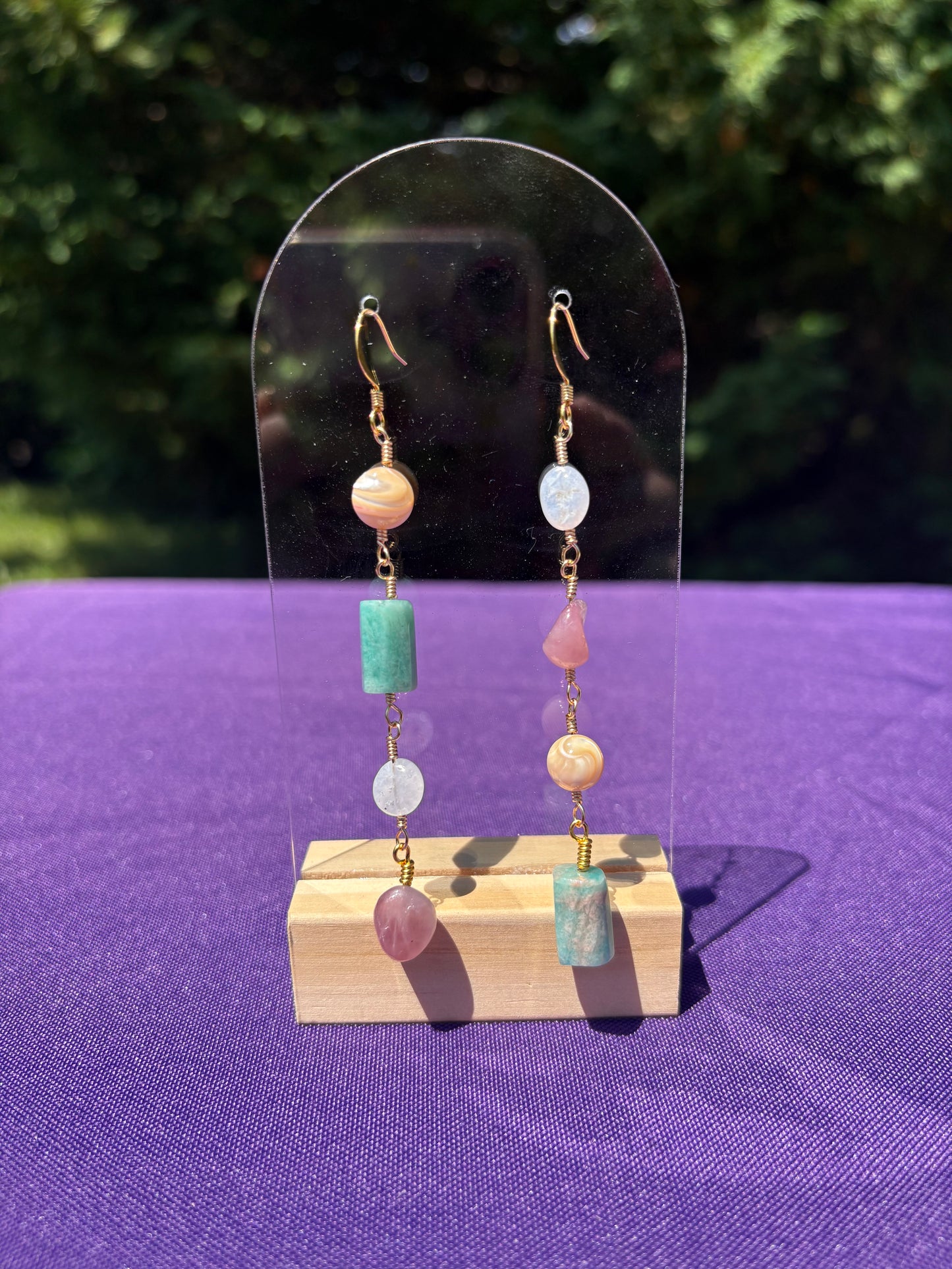 Peruvian Amazonite, Mother of Pearl, Blue Lace Agate, and Rose Quartz Earrings